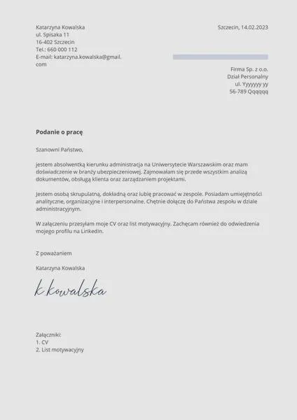 Podanie o pracę