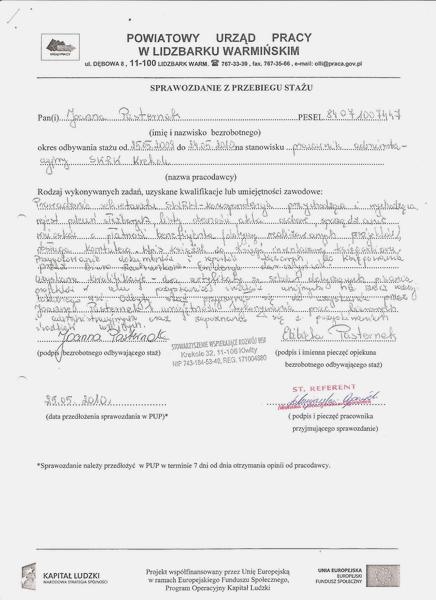 Układ sprawozdania z praktyki