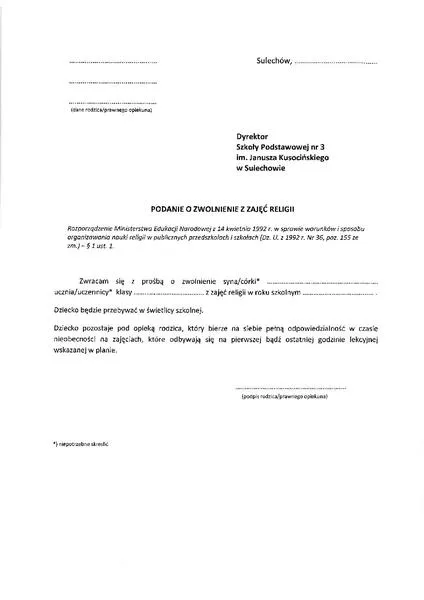 Zwolnienie z religii